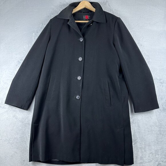 Gallery Maxi Coat Collar Detachable Hood Women's Size Large Button Front Black - Picture 2 of 14